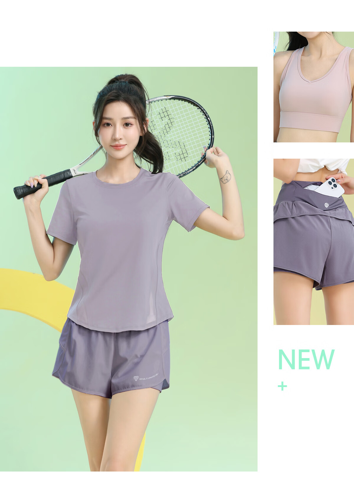 Baisirong Women's Professional Outdoor Morning Running Short Sleeve Quick-Dry Fitness Running Sports Set Loose High Elasticity Yoga Wear 15