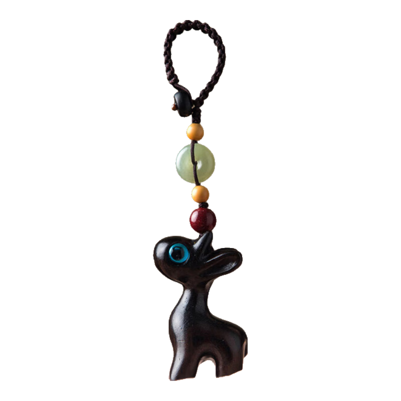 Huashi Keychain Car Keychain Internet Celebrity Cute Safe Journey Sandalwood Little Deer Keychain [Green Sandalwood]