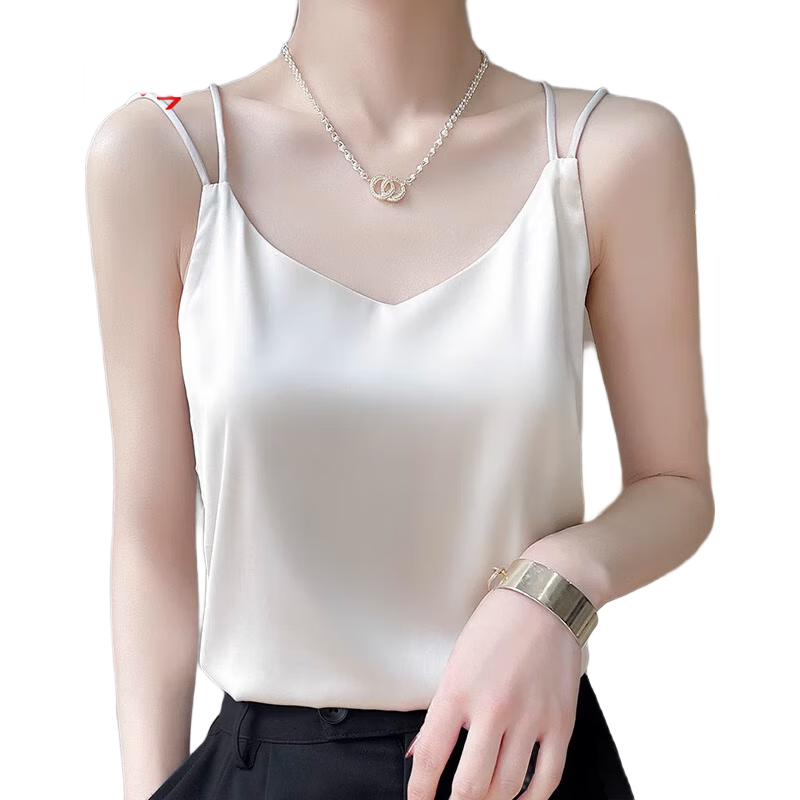 GUJIN Ice Silk Satin Women's Camisole Tank Top Sleeveless Backless Base Layer Versatile Blazer Top Champagne XL