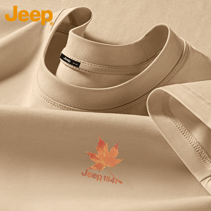 JEEP Men's Pure Cotton Short Sleeve Summer Casual Loose High-End T-Shirt Comfortable Breathable Navy Blue L