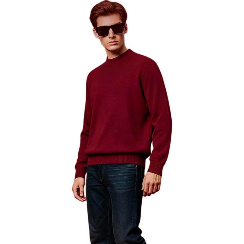 JEEP SPIRIT Jeep 2026 Year of the Horse Wine Red Men's Crew Neck Wool Sweater Winter Warm Knitwear
