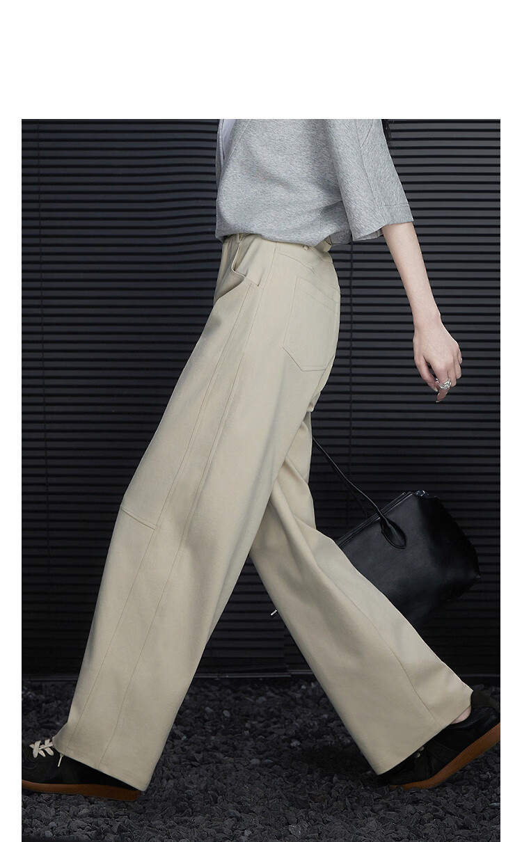 Demana [Cloud Feel Cotton Blend] Spring Lazy Urban Patchwork Seam Petite Loose Women's Curved Blade Casual Pants 11