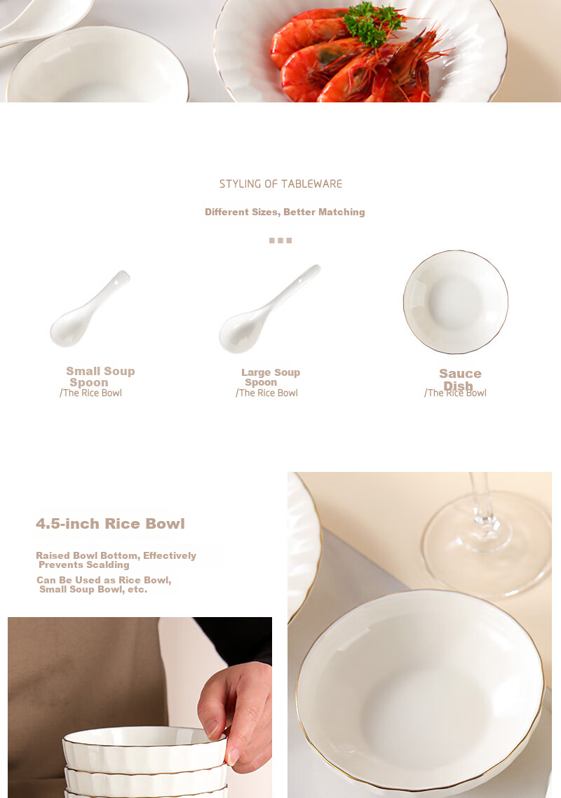 Jieyajie 66-Piece New 2026 Luxury Bone China Dinnerware Set Orchid Design Housewarming Gift 8