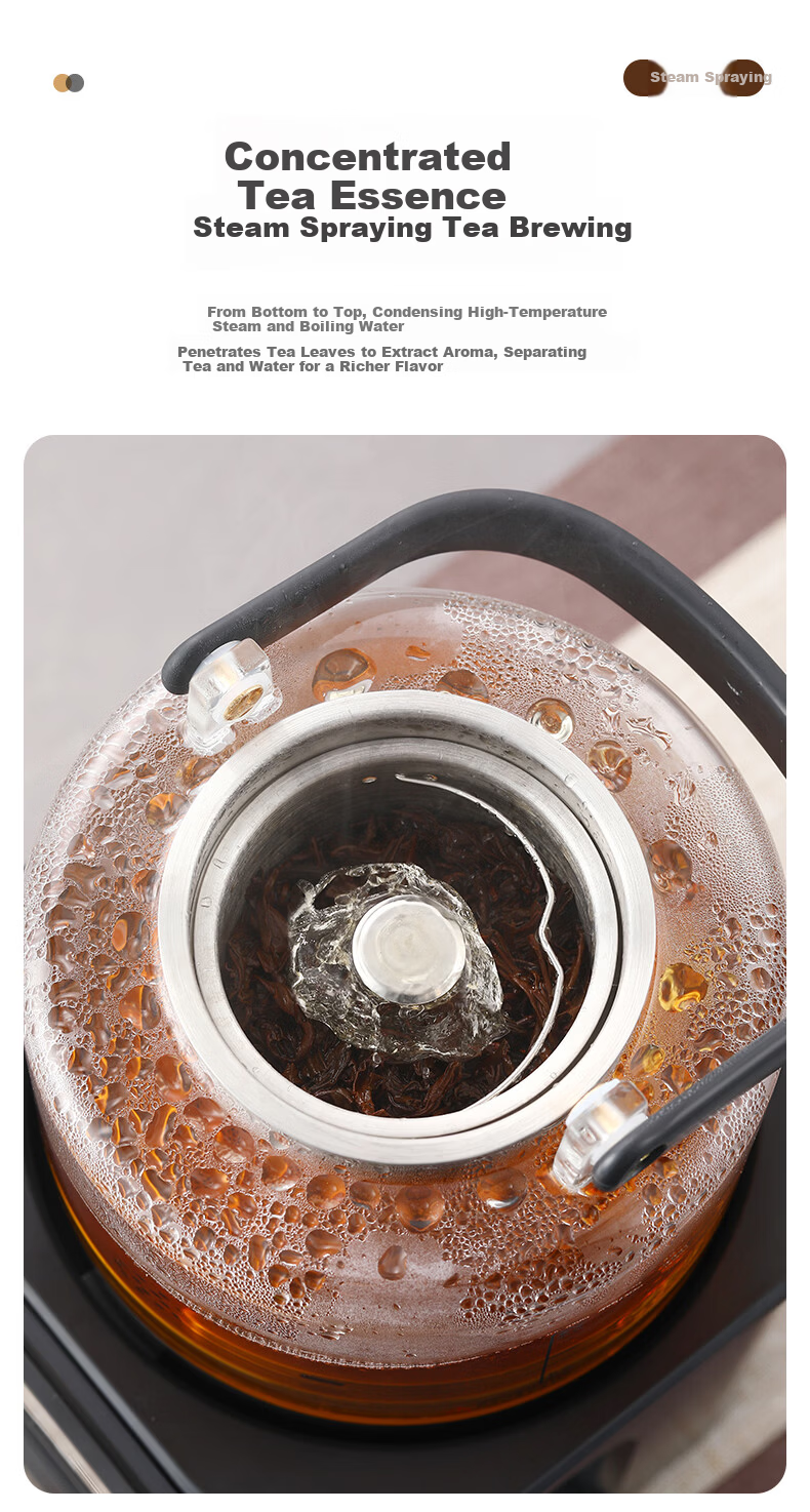 Biooner Fully Automatic Tea Extractor Water Supply Tea Cooker Steaming and Boiling Integrated Kettle Health Pot Smart Steam Spray Tea Kettle Temperature Control Insulation Electric Tea Kettle YQ-E07 7