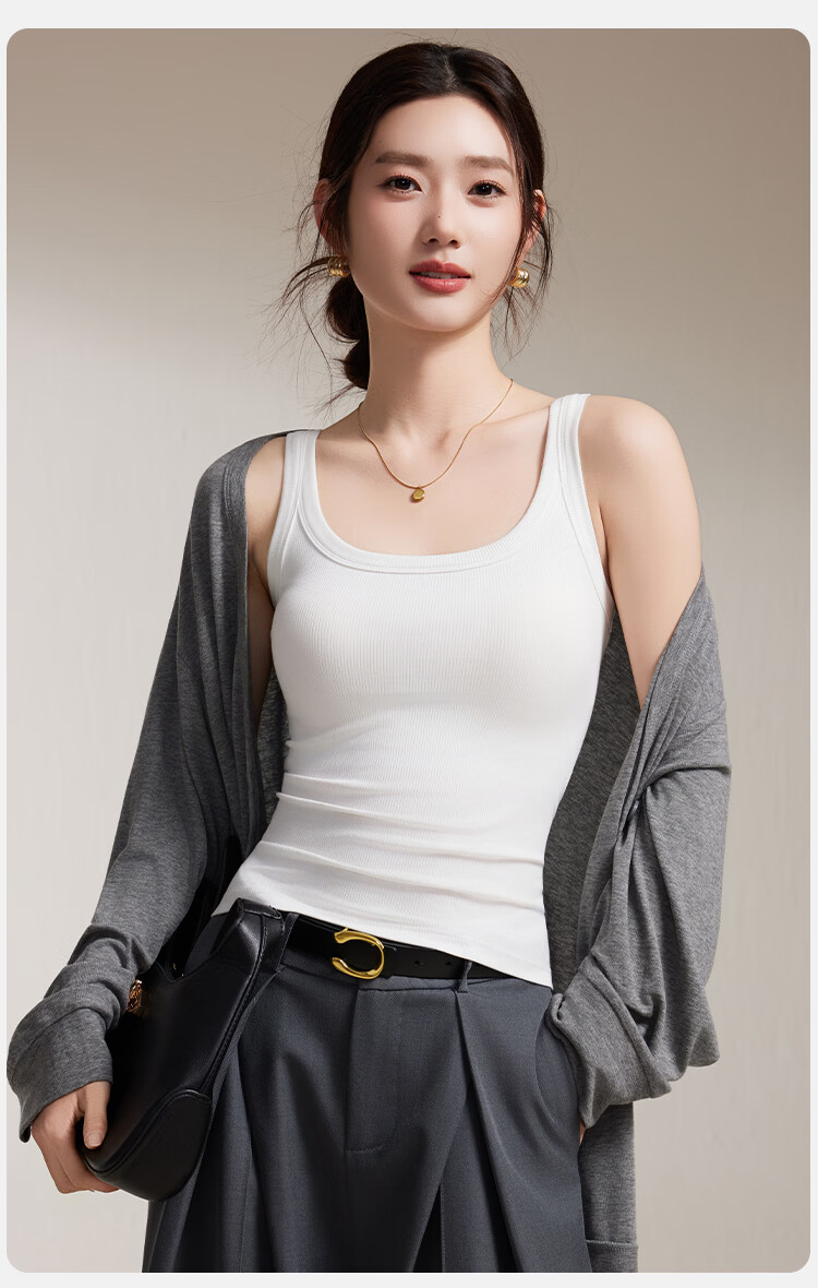 Herbal Original Color [Mulberry Silk Ribbon Chest Pad] Women's Camisole Tank Top Base Layer 10A Antibacterial Versatile Wearable Beautiful Back Shirt 7