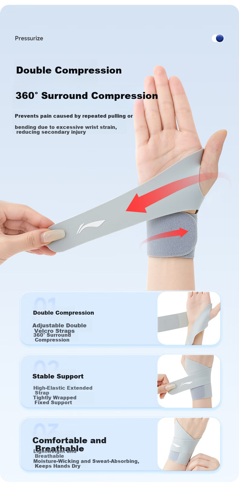 LI-NING Wrist Support Brace for Fitness Tendonitis Wrist Sprain Sports Stabilizer Compression Wrist Joint Protector for Badminton and Bench Press 4