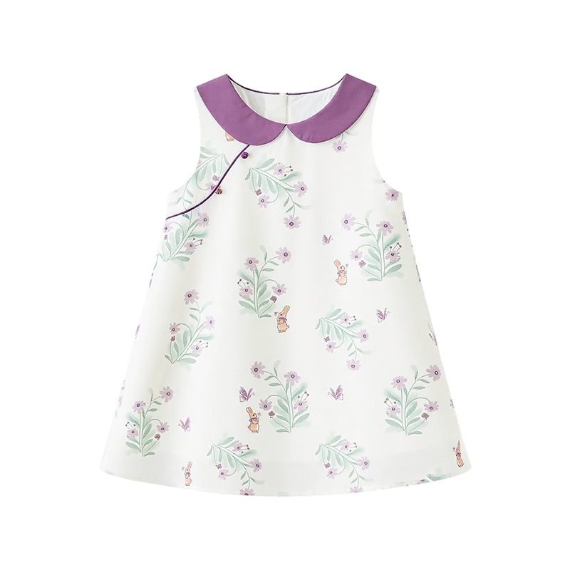 ASK JUNIOR Kids Summer Dress Toddler Colorblock Doll Collar New Chinese Style Dress