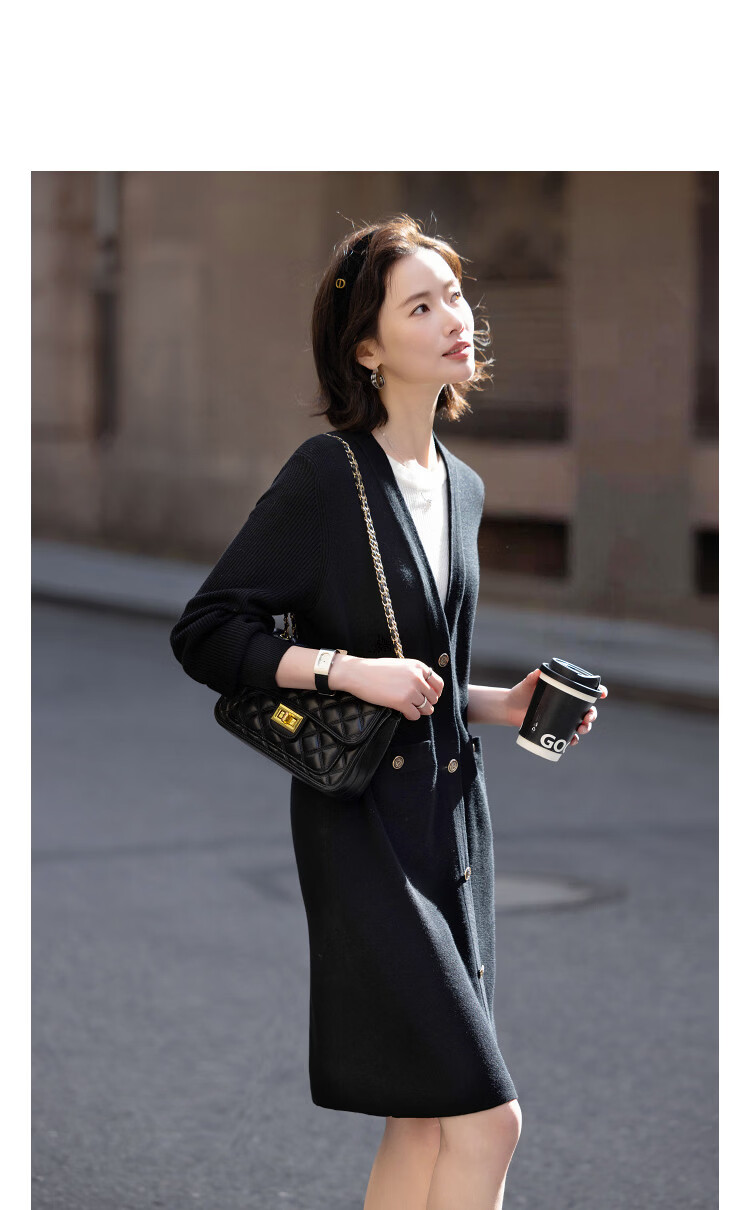 Demana Luxury Soft Merino Wool Spring Lightweight Office Deep V Straight Small Size Long Knit Women's Dress 11