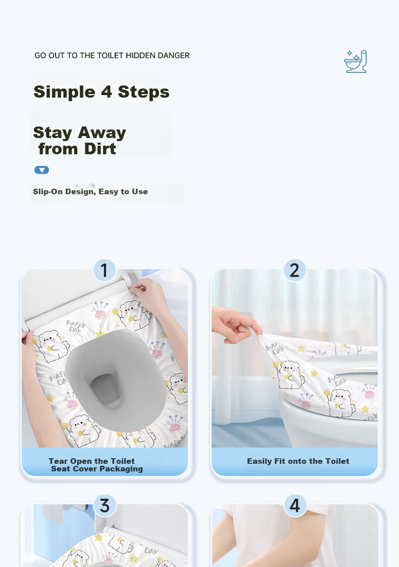 Qihaiqiu Disposable Toilet Seat Covers Maternity Cushion Paper 10pcs Travel Hotel Full Coverage Extra Large Thick Waterproof Star Dog Pattern 8