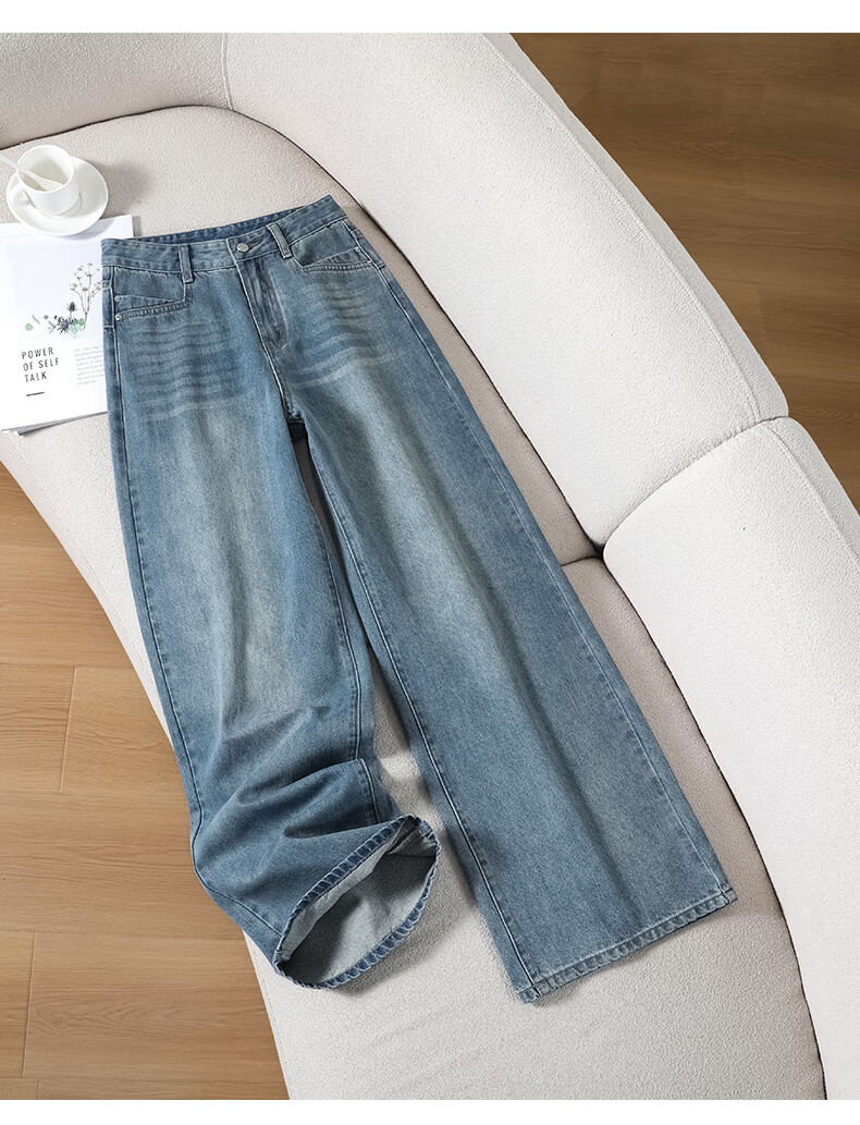 Jeanswest Women's Spring Summer Washed High-Waist Slim Fit Flared Jeans Nostalgic Blue M 18