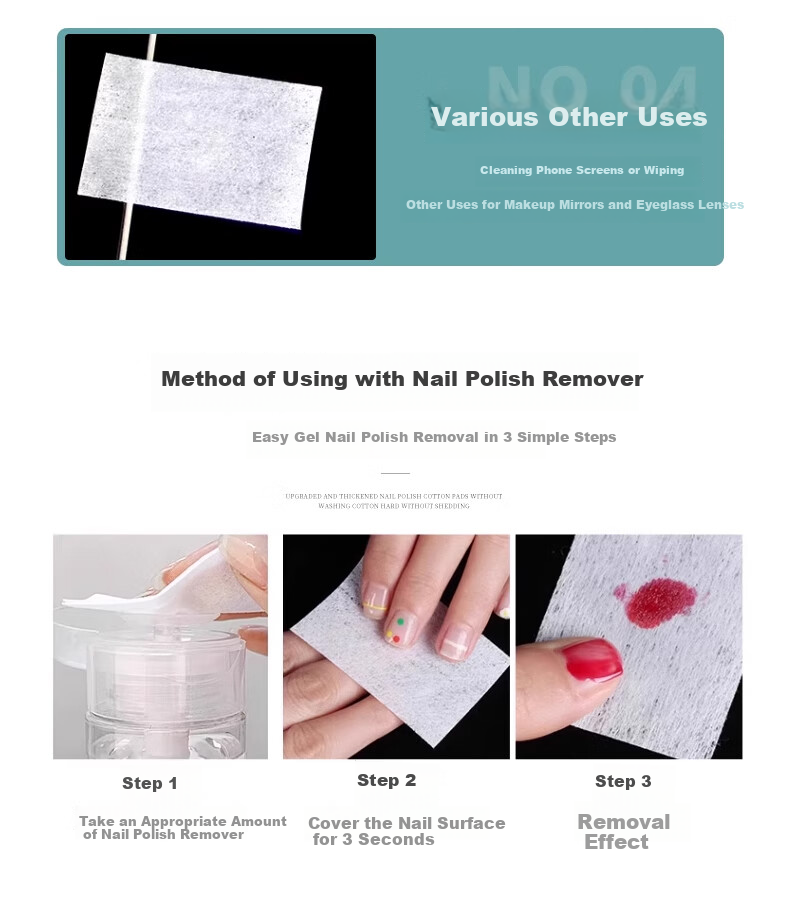 SweetCoolDou Nail Polish Remover Cotton Pads Cleaning Cotton Nail Wipes Durable 400pcs (Without Nail Polish Remover) 6