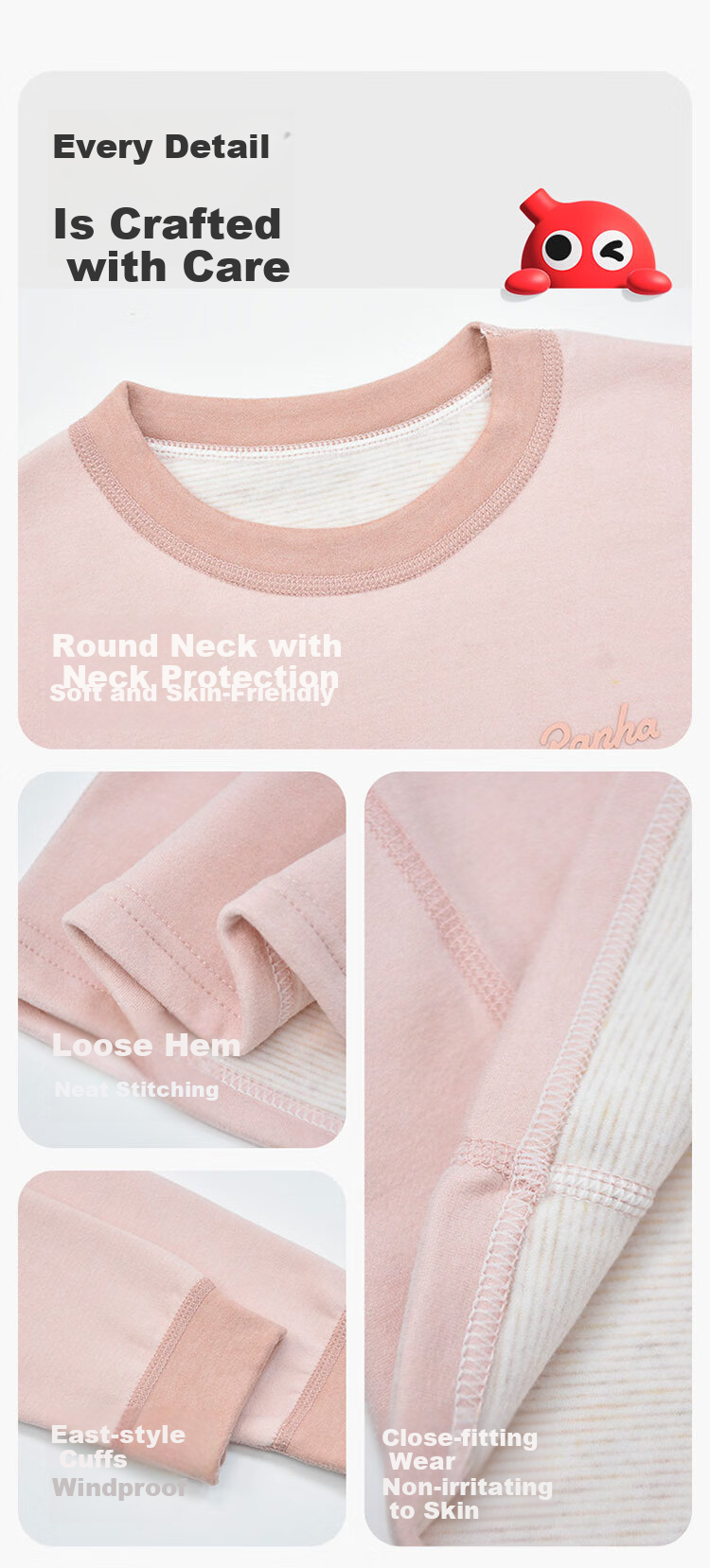 Hodo Children's Thermal Underwear Wool Silk Autumn Clothes Autumn Pants Boys Girls Antibacterial Pajamas Light Blue 100 7