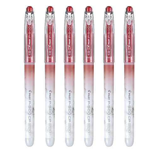 PILOT P500 CP Red 0.5mm Gel Pen Signature Pen Student Stationery Water-Based Red Pen Teacher Correction Liquid Rollerball Pen 6pcs