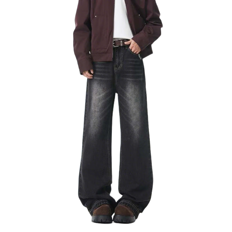 Dingfengbaoluo American Vintage Suede Jacket Men Autumn Lapel Loose Fashion Baseball Coat XR08 Black 3XL