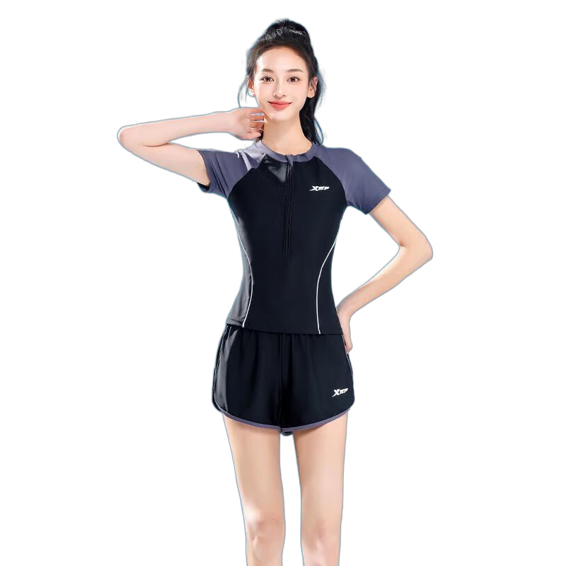 Xtep Women's Slimming Conservative Two-Piece Swimsuit, Small Chest Push-Up Sports Training Square Leg Vacation Versatile Swimwear