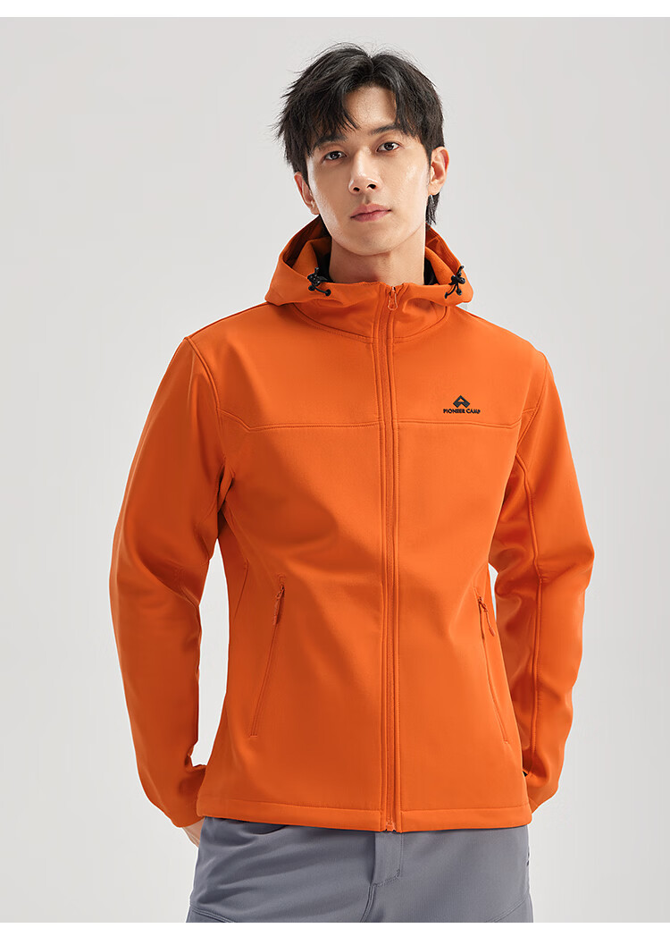 Toread Outdoor Casual Softshell Jacket Autumn Men's Hooded Fleece-Lined Durable Windproof Hiking Mountaineering Zip-Up Jacket 16