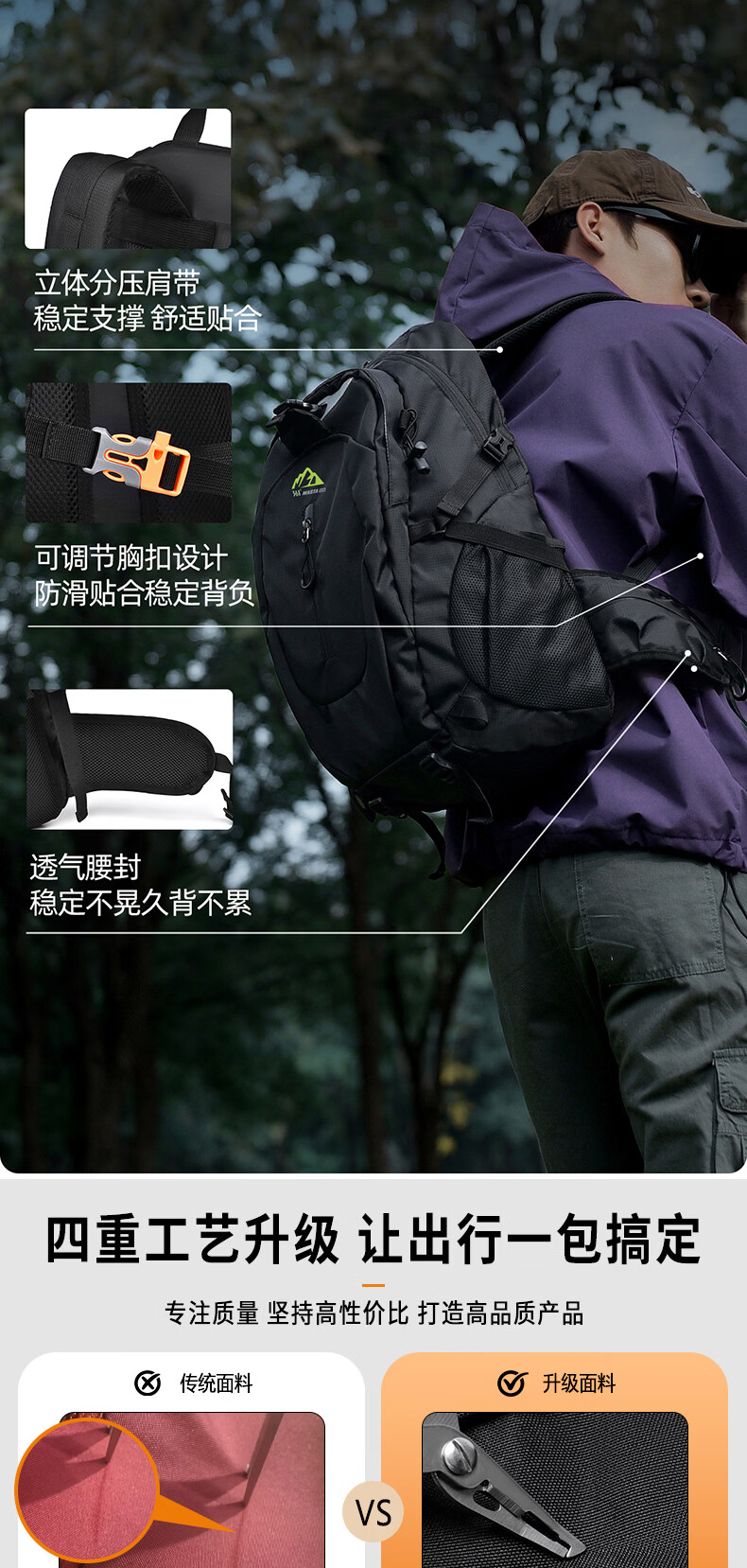361° Outdoor Water-Repellent Large Capacity Hiking Backpack Unisex School Bag 2026 New Model 3