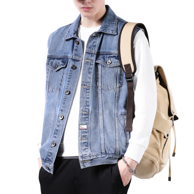 Jeanswest Men's Denim Vest 2026 Spring Summer Loose Simple Fashion Jacket Smoke Gray XL