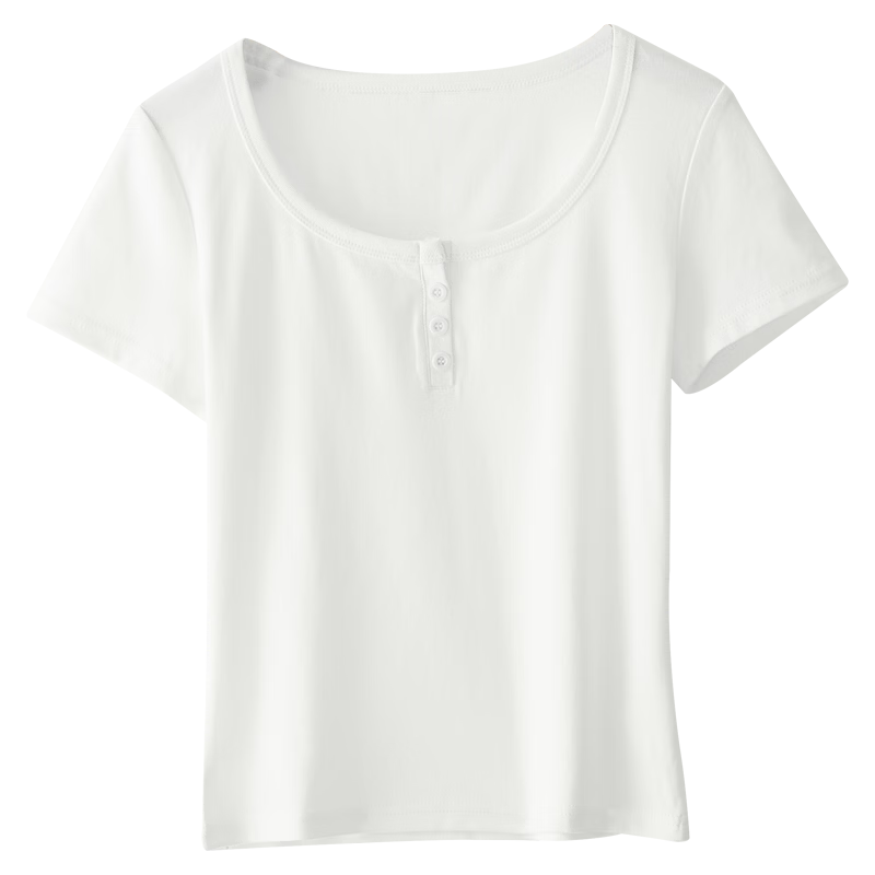 Ordifen 10A Antibacterial Women's Base Shirt 91% Cotton U-Neck Shoulder Short Sleeve T-Shirt Spring Summer Button Slim Fit Inner Wear Black XL