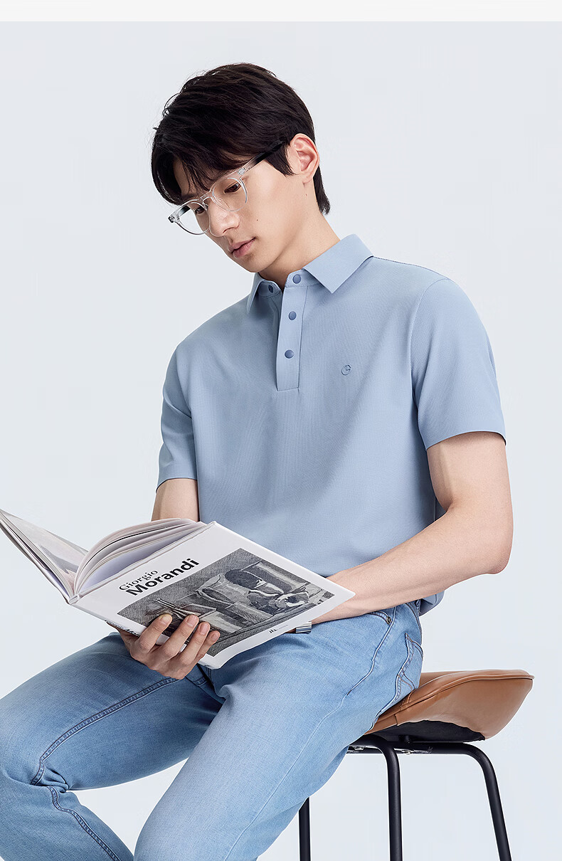 Goldlion [Yunbingge] Men's Short Sleeve Cooling Polo Shirt 2026 Spring Summer Multicolor Waffle Collar Khaki Green - 64L 10