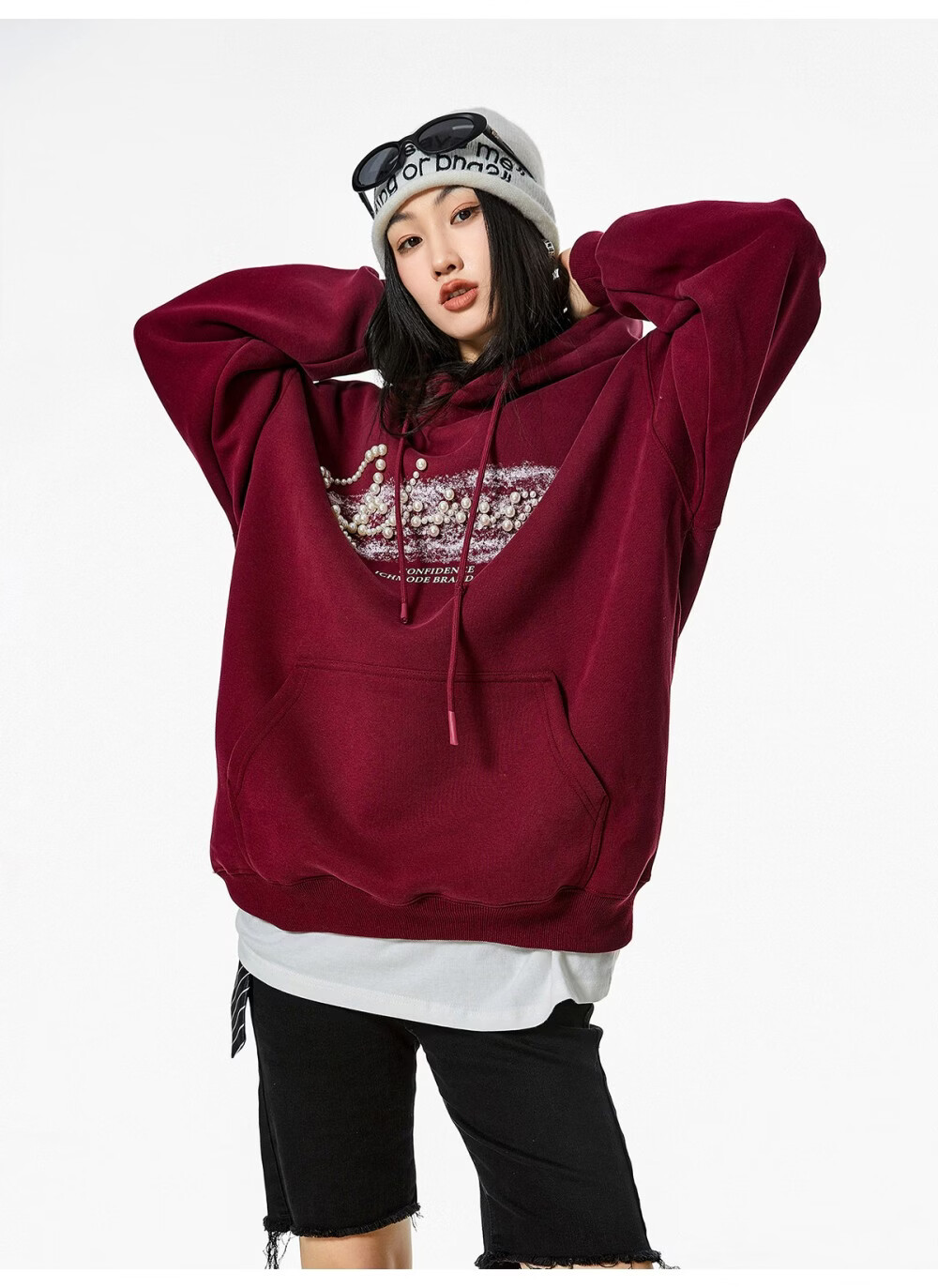 ICH MODE American Style Gray Hoodie Women 2026 Spring New Loose Casual Pullover Jacket White S 34