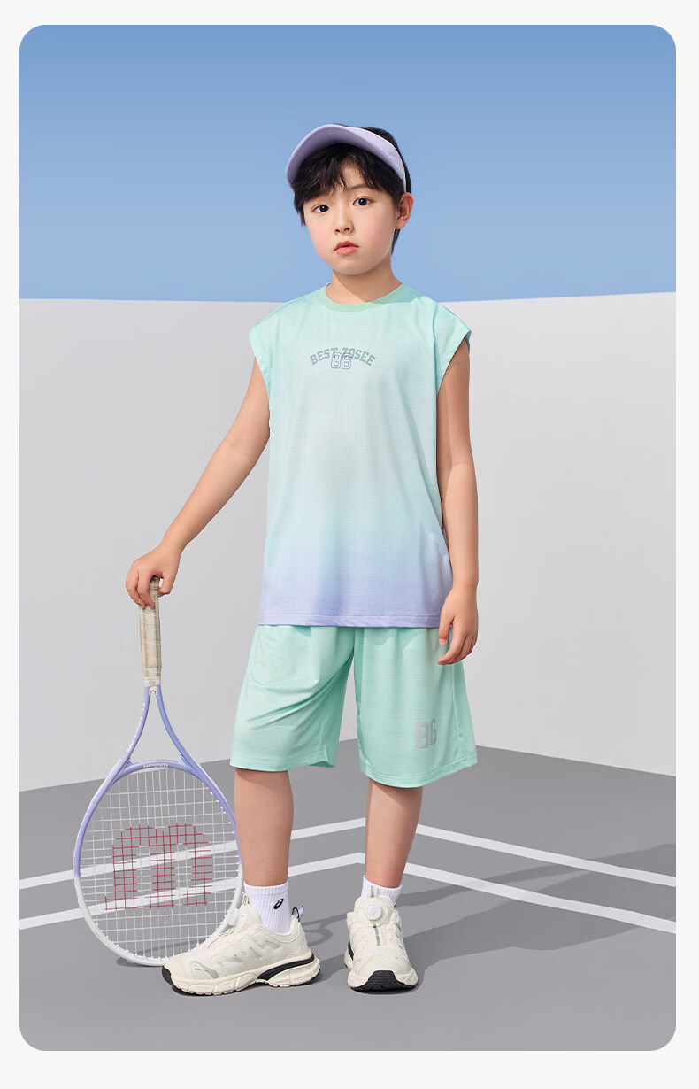 Zuo Xi Boys Quick-Dry Sports Vest Set 2026 New Summer Children's Mesh Moisture-Wicking Short Sleeve Mint Green 150 36