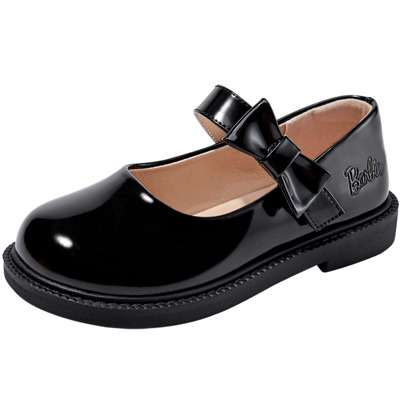 Barbie Children's Leather Shoes, Single Lining Glossy Black Leather Shoes, Girls' Loafers, Girls' Small Leather Shoes DA6565, Black, Size 33