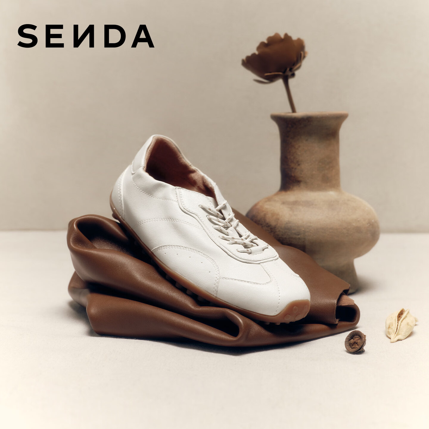 Senda Qixi Gift Xu Ruohan Same Style Sheepskin Casual Sneakers Women 4XV21BM6 Beige Size 34