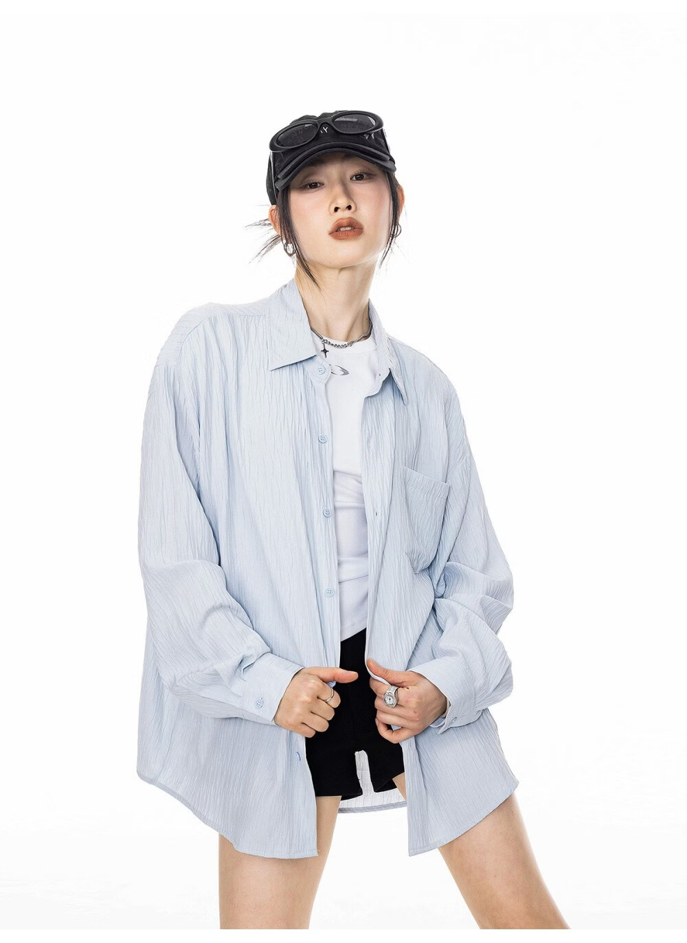 ICH MODE American Texture Physical Sunscreen Long Sleeve Shirt Women 2026 New Summer Premium Shirt Light Blue S 13