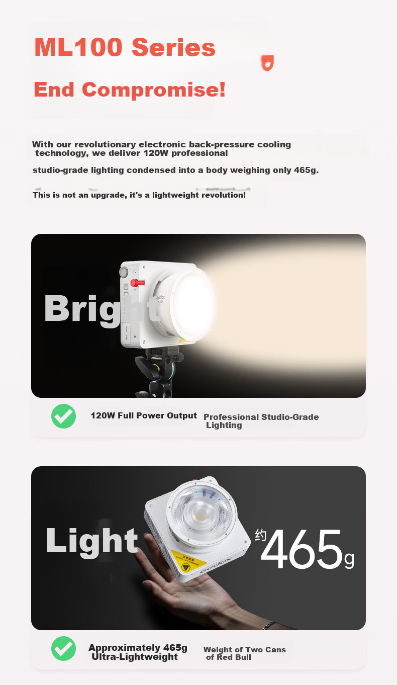 Godox ML80BI Continuous Fill Light Handheld Photography Light Portable COB Outdoor Shooting Video Light 2