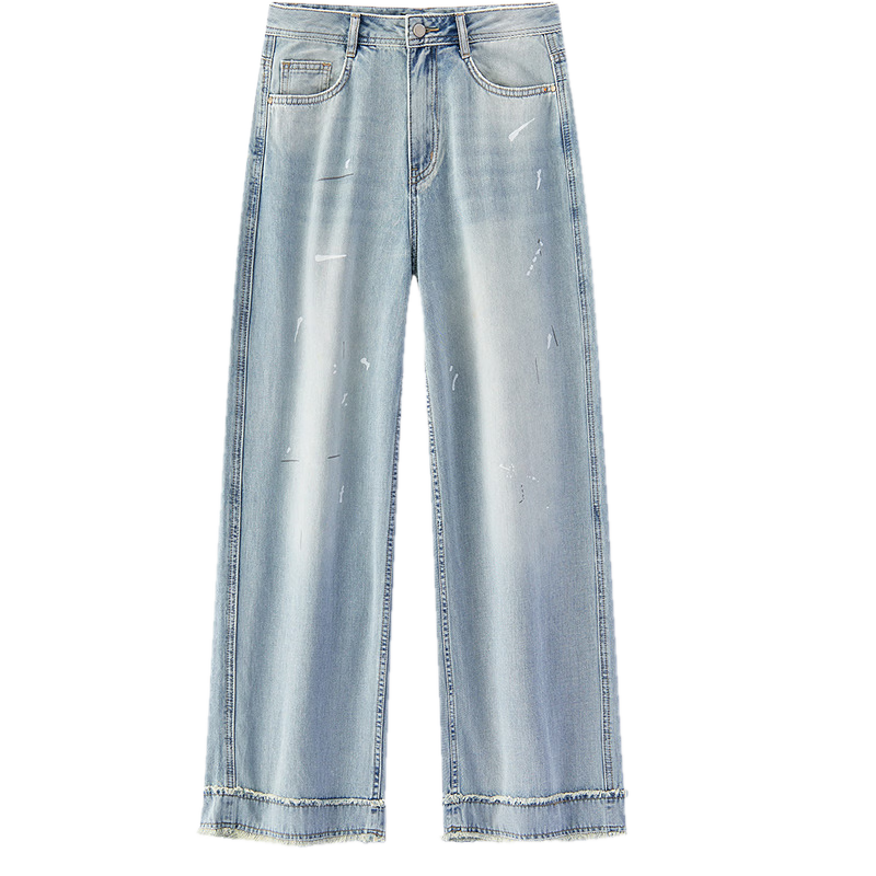 Semir Women's Summer Cool Feel Frayed Hem Denim Wide-Leg Pants 2026 Mall Style 103326124010A