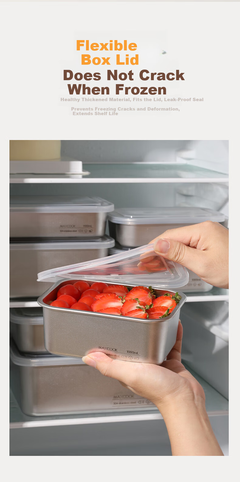 MAXCOOK 304 Stainless Steel Food Storage Containers with Lids, Lunch Boxes, Refrigerator Sealed Storage Boxes, 3-Piece Set MCFT4805 8