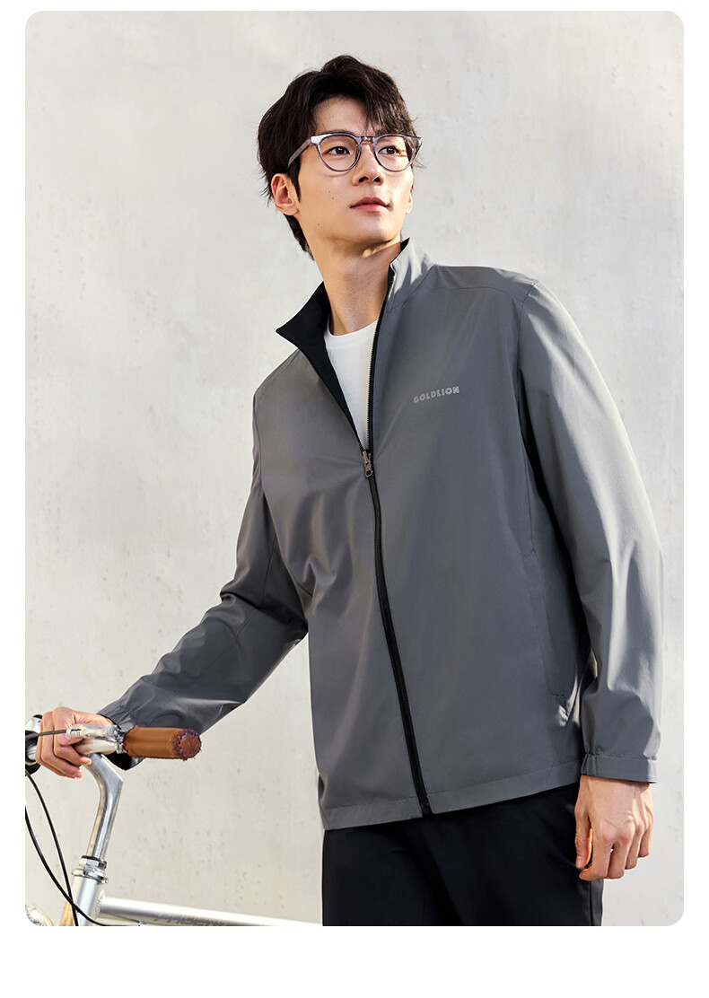 Goldlion [Reversible] 26 Spring Summer Men's Jacket Stand Collar Cloud-Feel Comfortable Commuter Casual Coat Dark Gray 2XL 15