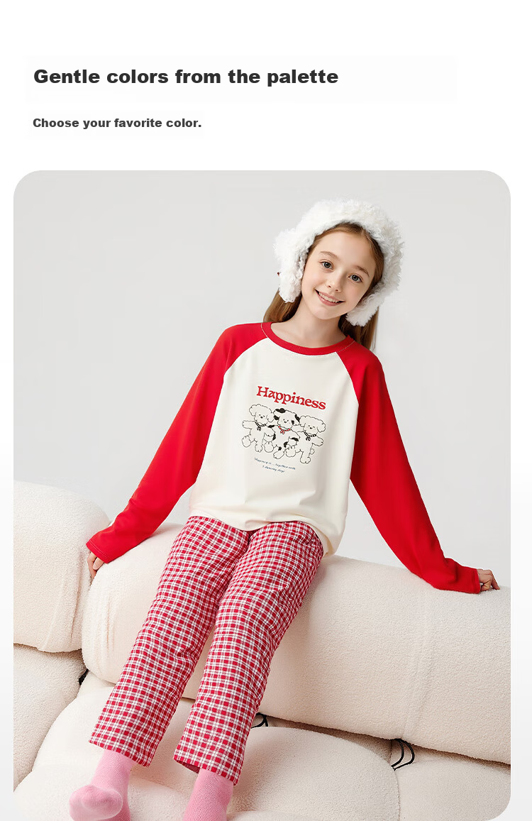 Balabala Kids Pajama Set Children's Sleepwear Boys and Girls Homewear 2026 Spring Autumn New Baby Pure Cotton Skin-friendly Red Sleep Pants 3