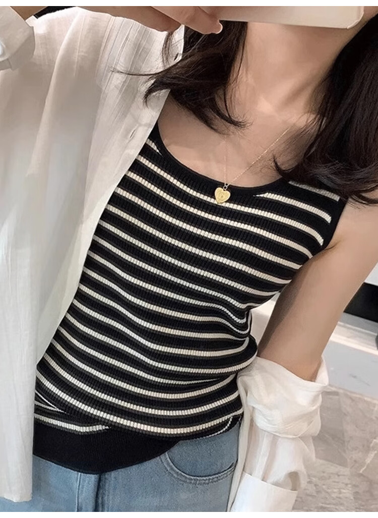 Audifine Women's Spring Summer Wide Strap Tank Top Sleeveless Fashion Basic Layering Black 7