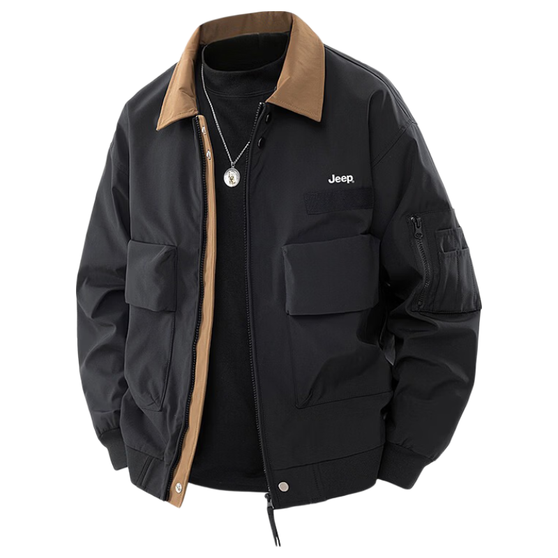 JEEP Men's Spring Autumn Workwear Jacket Casual Sports Outdoor Coat Khaki L