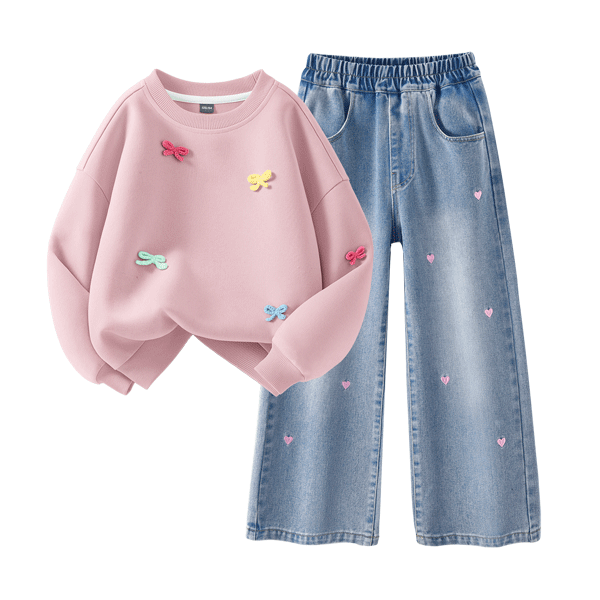 Disney Kids Cute Girls Autumn Outfit Fashionable Spring and Autumn Jeans 2026 New Stylish Sweatshirt Children's Clothing
