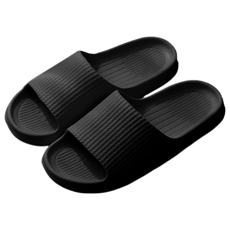 Qiumuxi Non-Slip Slippers Men Indoor Home Bathroom Soft Thick Sole Silent Couple Women's Black Size 36-37