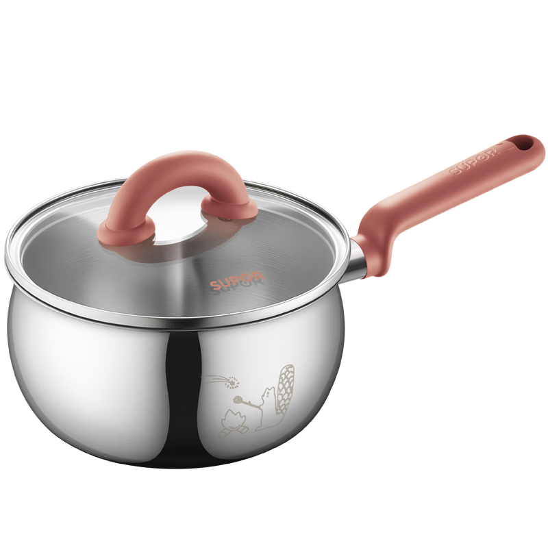 SUPOR Milk Pot Small Round Pot Large Belly Pot Baby Food Supplement Pot 316L Stainless Steel Hot Milk Cooking Noodle Soup Pot 16cm