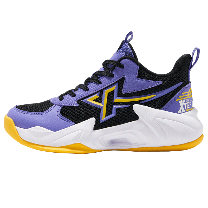 XTEP Youth Style Hunter Sports Shoes Boys Anti-Rollover Burnt Flower Craft Basketball Shoes Black/Changchun Flower Purple 37