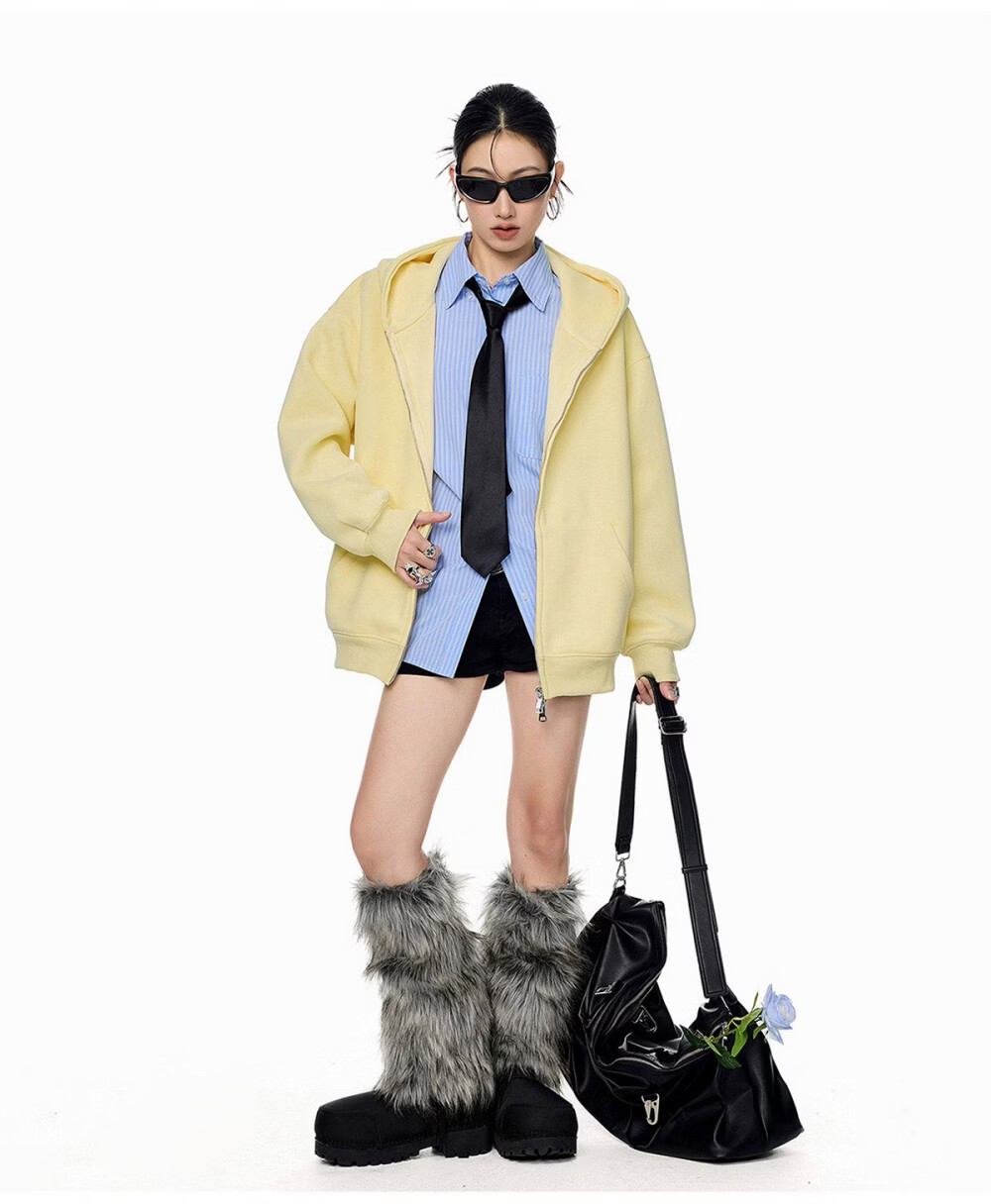 ICH MODE Women's American Style Hoodie Jacket 2026 Spring Autumn New Loose Fit Zip-up Lazy Long Sleeve Top Black S 43