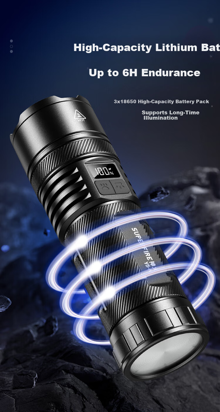 SupFire High-Power Flashlight Long Battery Life Outdoor Survival Ultra-Bright Lumen Home Outdoor Lighting Emergency Long-Range Spotlight 13