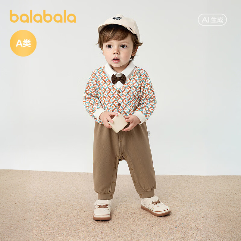 Balabala Baby Girls' Romper Cute Playful Faux Two-Piece Strap Design Infant Jumpsuit