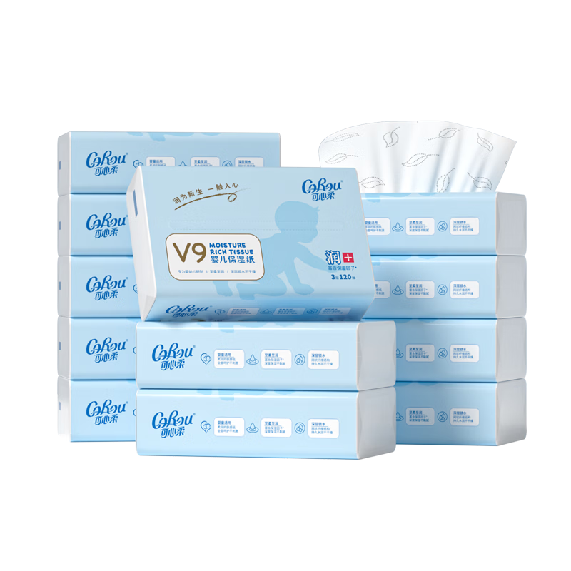 COROU Facial Tissues, Moisturizing Paper Towels, Soft Tissues, 3-Ply 120 Sheets * 12 Packs Extra Large M Size, Cloud Soft Tissues Cream Paper Bulk Pack