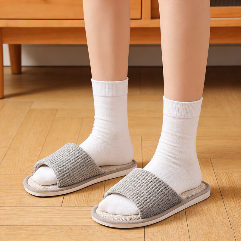 Jiayi Linen Slippers Unisex Lightweight Simple Breathable Home Four Seasons Gray Size 39-40 JY923