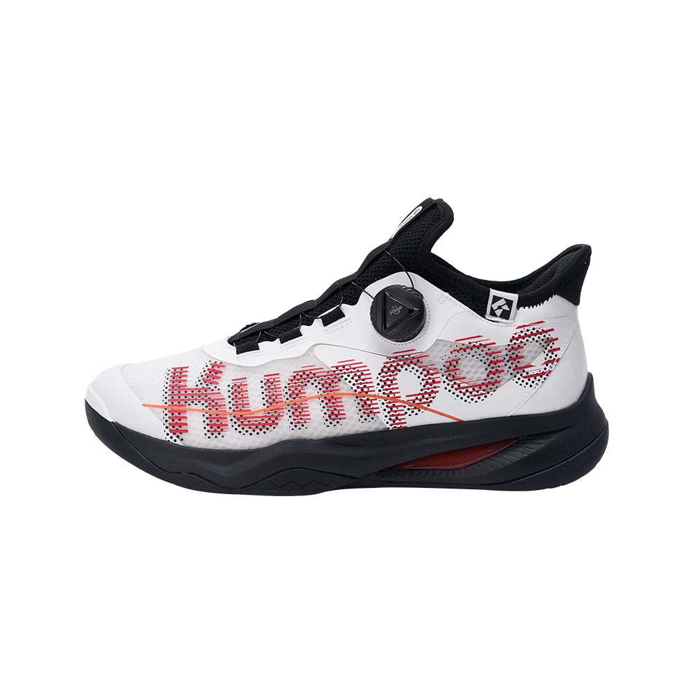KUMPOO Badminton Shoes, Shock-Absorbing Breathable Button Laces Sneakers, Houyi PRO KH-G826S, White/red/black, Size 43