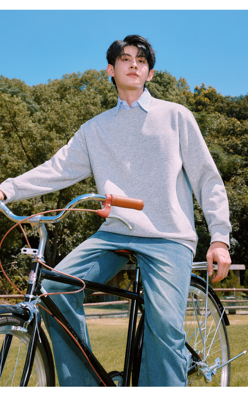 Baleno Loose Round Neck Sweatshirt for Men, Spring And Autumn Trendy Oversized Plus Size Top, Casual Versatile Solid Color Jacket for Me 5