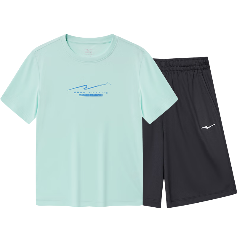 ERKE Kids Boys Summer Quick-Dry Sports Set Children's UV50+ Sun Protection Short Sleeve Set Light Ice Green 140