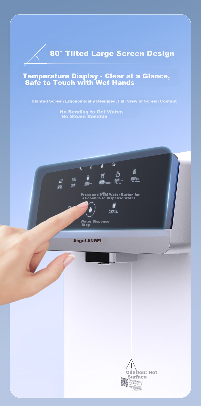 Angel Wall-Mounted Instant Hot Direct Drinking Water Integrated Purifier Companion Full Flow Adapter Ultra-Thin Home Six-Level Temperature Control Quantitative Water Dispensing Y3617BK-G 13
