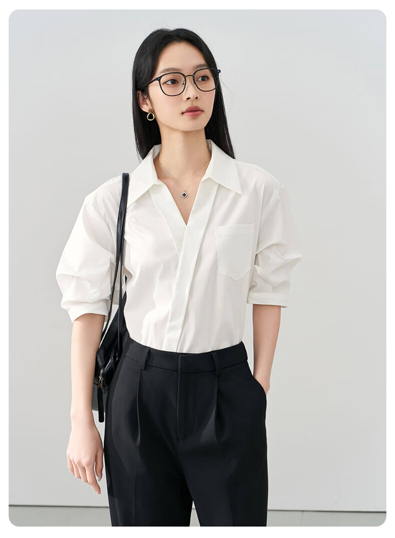 Jeanswest Women's Summer V-Neck French Style OL High-End Inner Wear Commuting Professional White Short Sleeve Shirt L 18